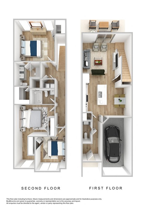 A floor plan of a two-story home with a second floor and a first floor.